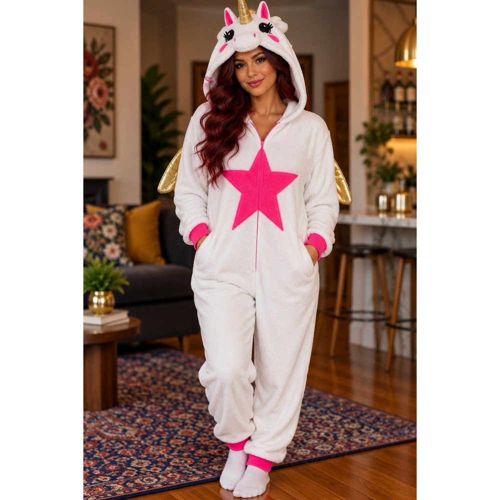 Unicorn Union Suit Halloween Costume White Pink Gold Wings Plus Size 3X Kawaii